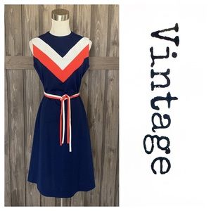 Vintage Sleeveless Midi Dress Red White & Blue